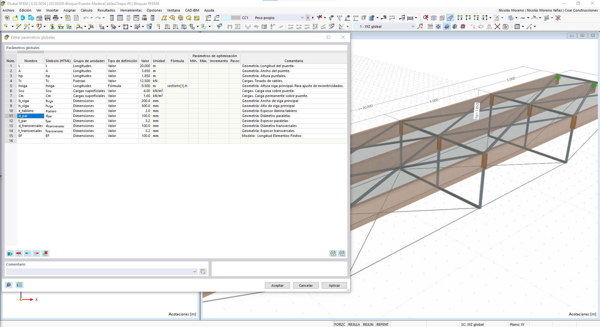 Puente con vigas de madera, cables y chapa de acero – VERSION RFEM6.02.0054 - Image 2