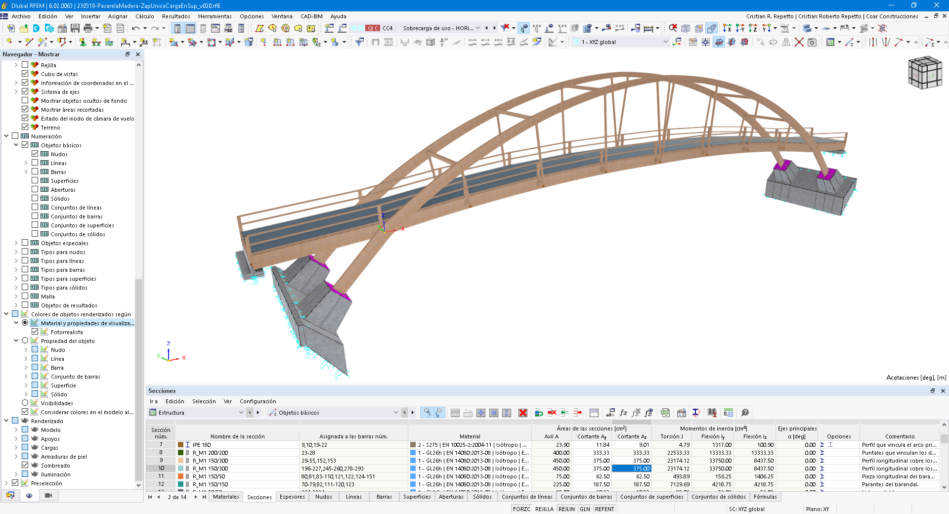 Pasarela o puente peatonal de madera con cimentación – VERSION RFEM6.02.62 y VERSION RFEM 5.31.01 - Image 3
