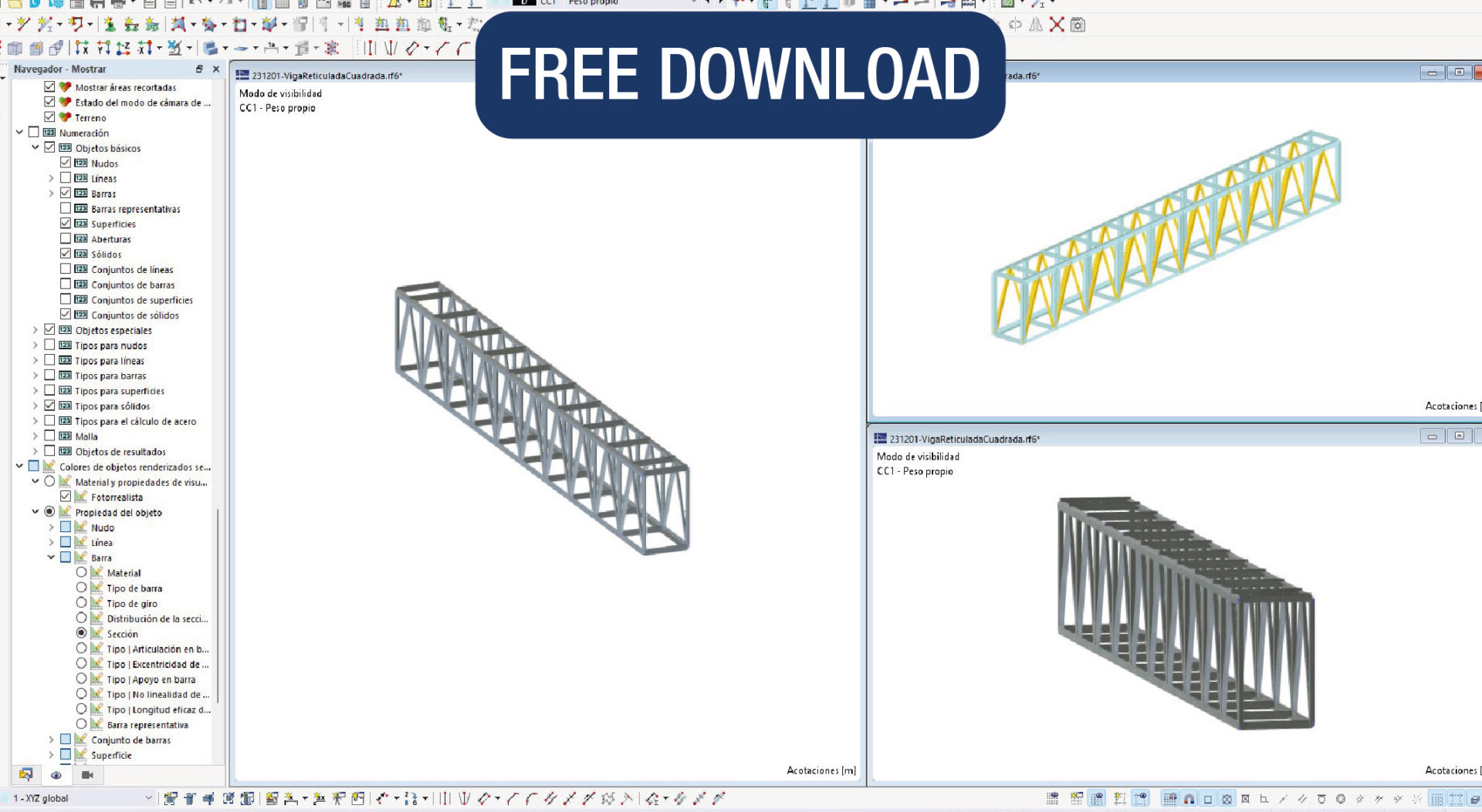 Viga reticulada cuadrada – Realizado con RFEM 6.04.09