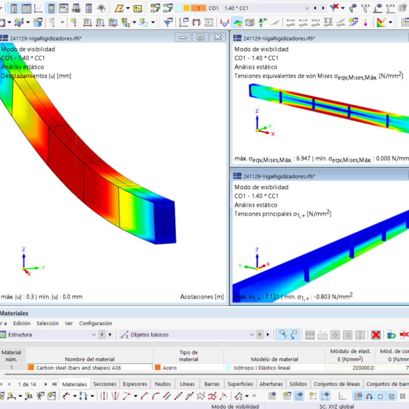Viga de acero con rigidizadores – Realizado con RFEM 6.08.0008