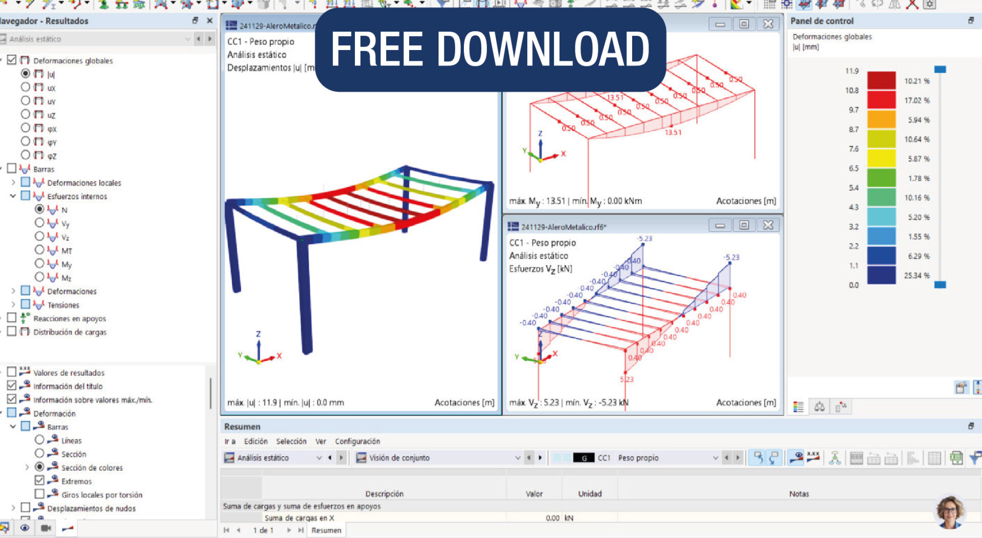 Alero con perfiles metálicos – Realizado con RFEM 6.08.0008