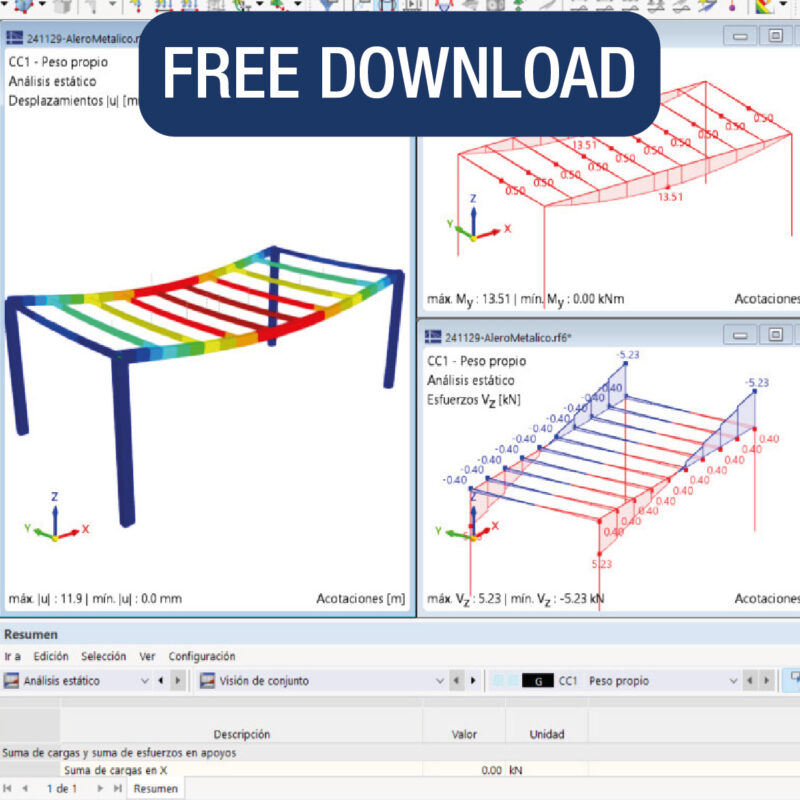 Alero con perfiles metálicos – Realizado con RFEM 6.08.0008