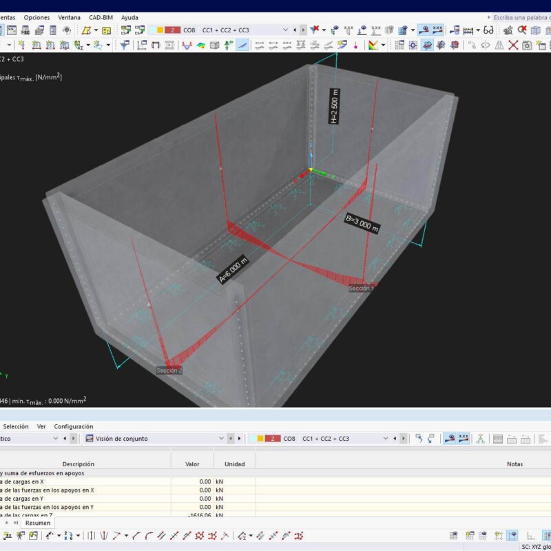 Tanque de hormigón paramétrico de hormigón - Realizado con RFEM6.10.0011