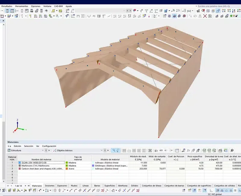 Galpón de Madera a dos aguas - Vigas macizas y muros de CLT – Realizado con RFEM 6.11.0007