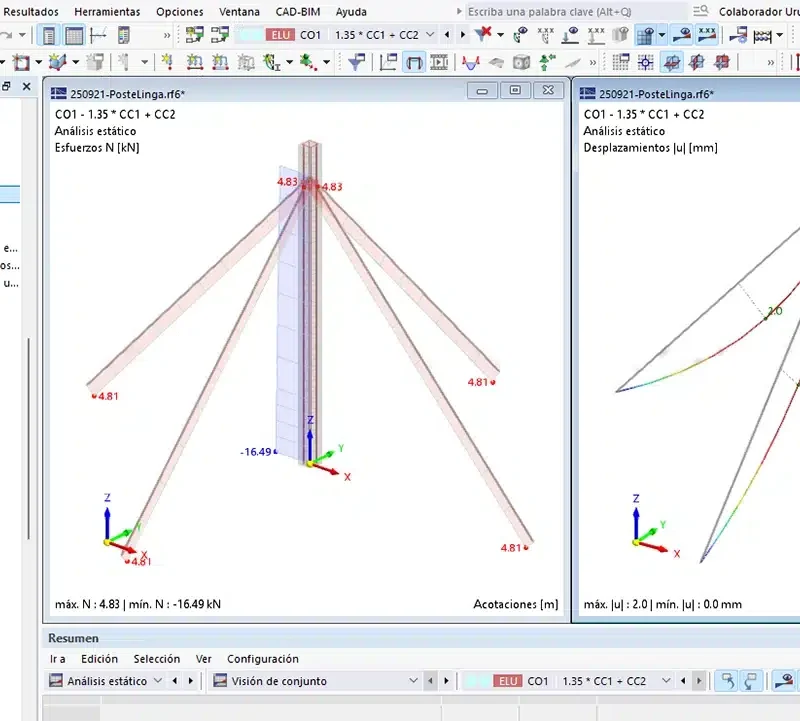 Poste con lingas - Cables – Realizado con RFEM 6.11.0011