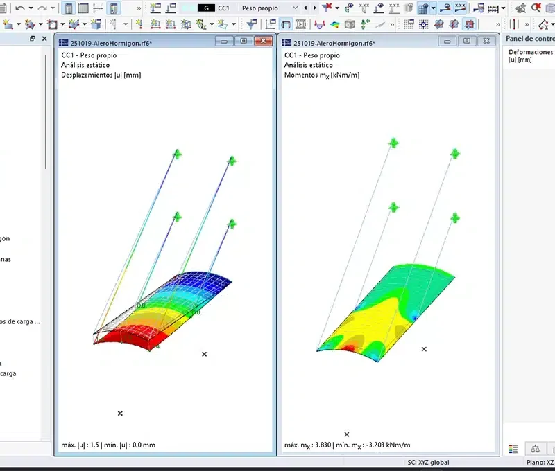 Alero de hormigón con tensores – Realizado con RFEM 6.12.0005
