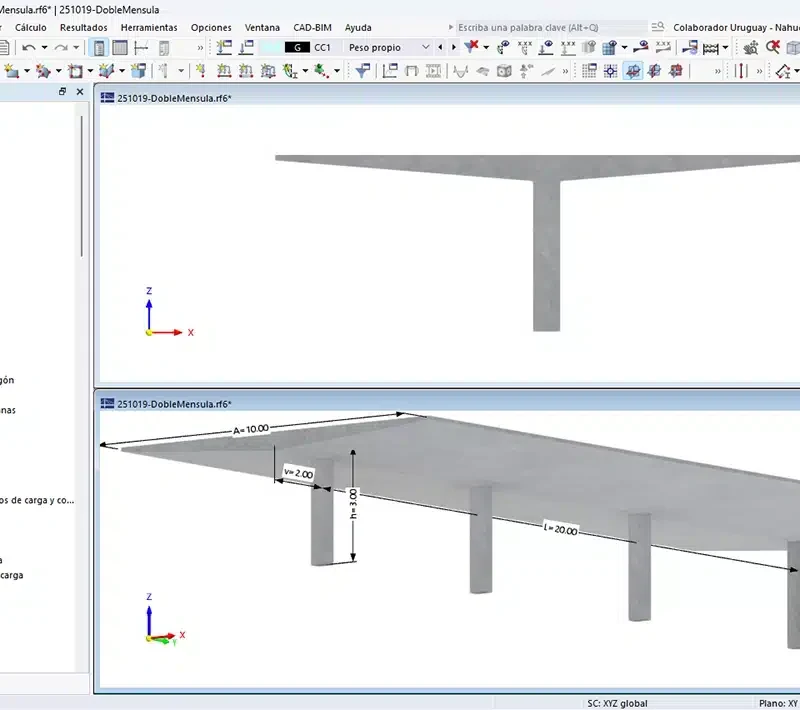 Cubierta de hormigón doble ménsula – Realizado con RFEM 6.12.0005