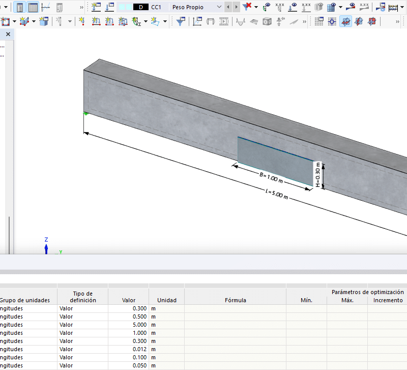 Refuerzo de acero y viga de hormigón/concreto – Realizado con RFEM 6.13.0005
