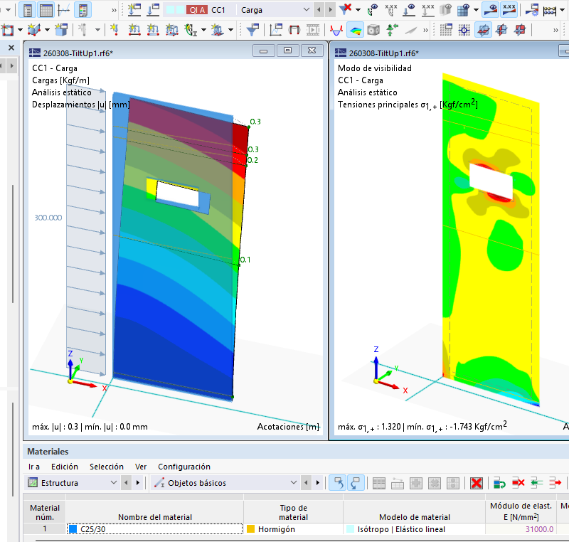 Muro de hormigón/concreto para Naves Tilt-Up con un hueco – Realizado con RFEM 6.13.0009